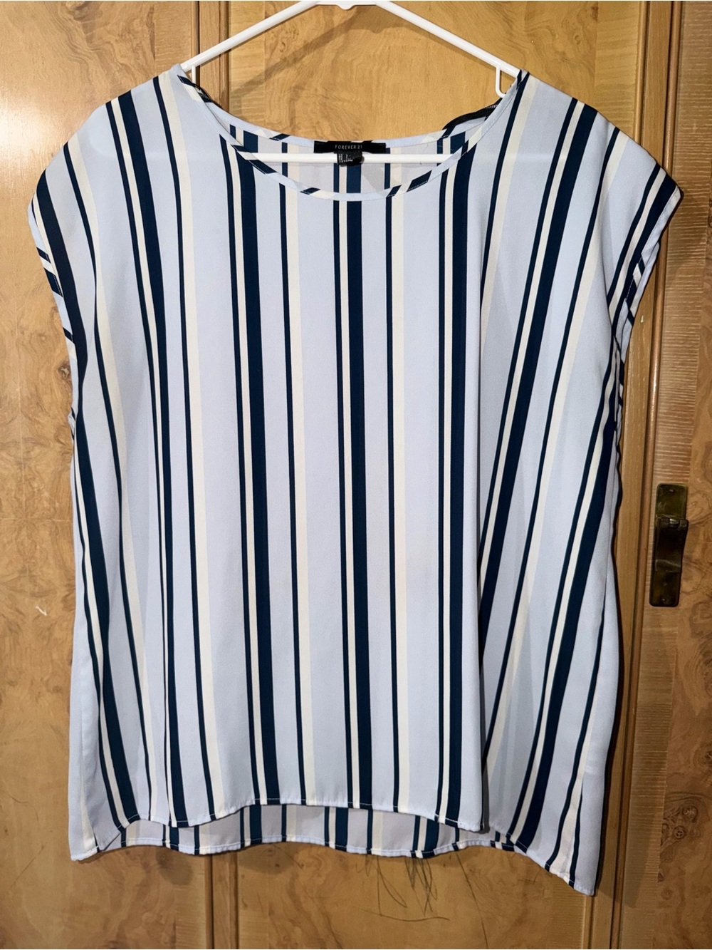 Forever 21 Navy & White Striped Cap Sleeve Top size Large